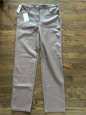 Aritzia Wilfred Melina Pant Sparrow Taupe Vegan Leather Size 10 NWT